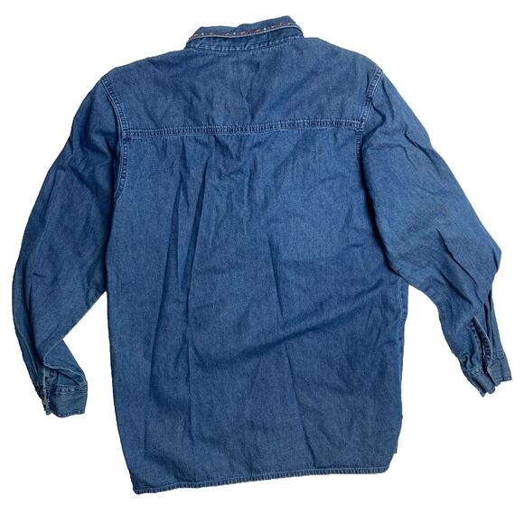 Bobbie Brooks Embroidered Denim Button-Up, Purse Design, Size Medium - Picture 2 of 4